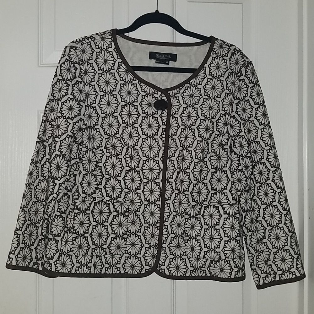 Peck & Peck brown white cropped jacket Sz 14
